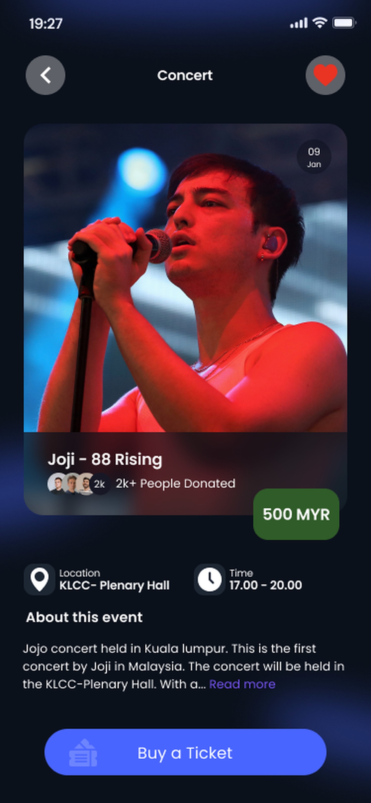 Event For You app Joji concert detail screen