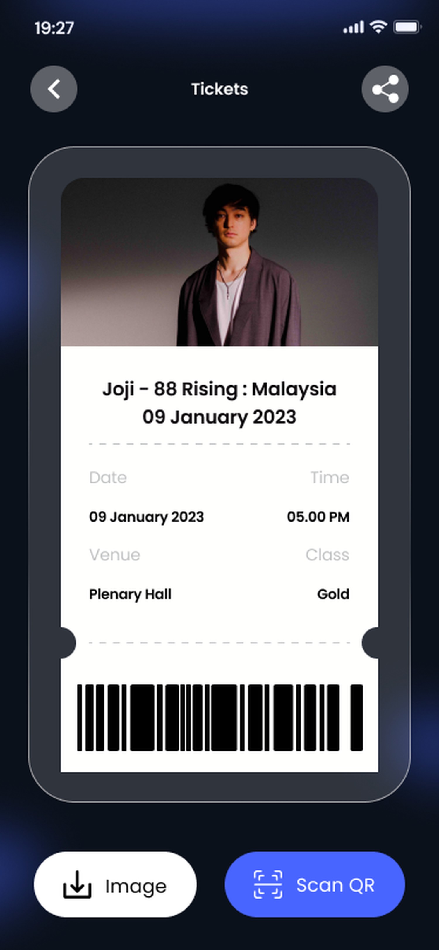 Event For You app digital ticket with QR code