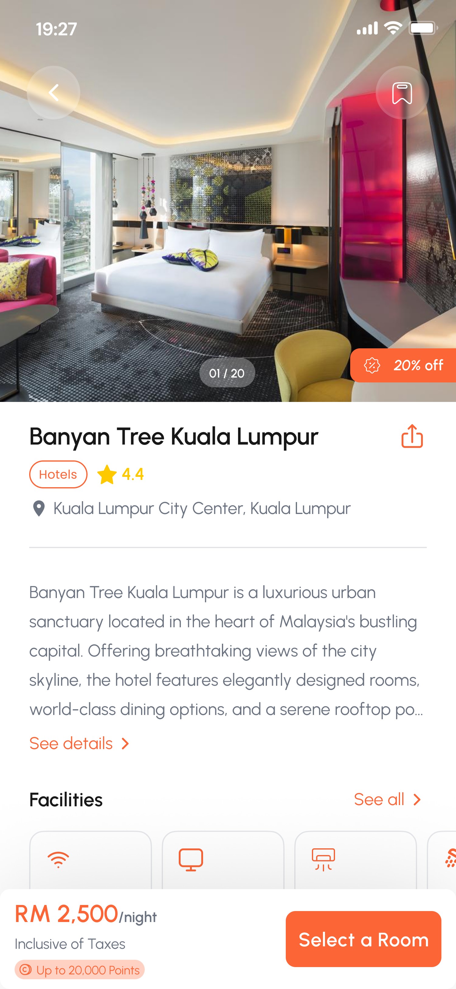 On The Go app room selection screen