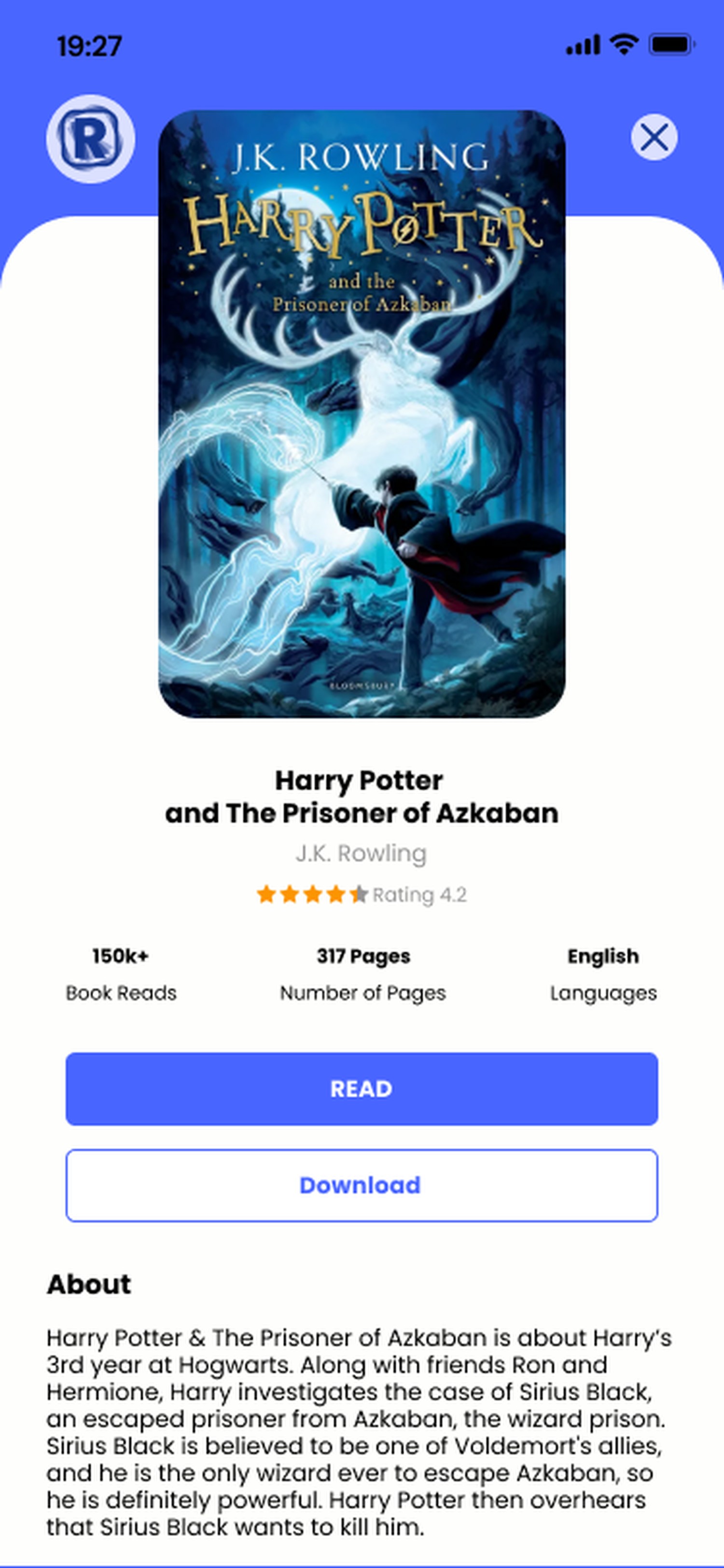 ReadMe app Harry Potter book detail screen