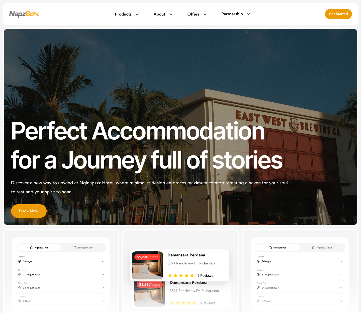 NapzBox About page with booking widget and easy-booking steps