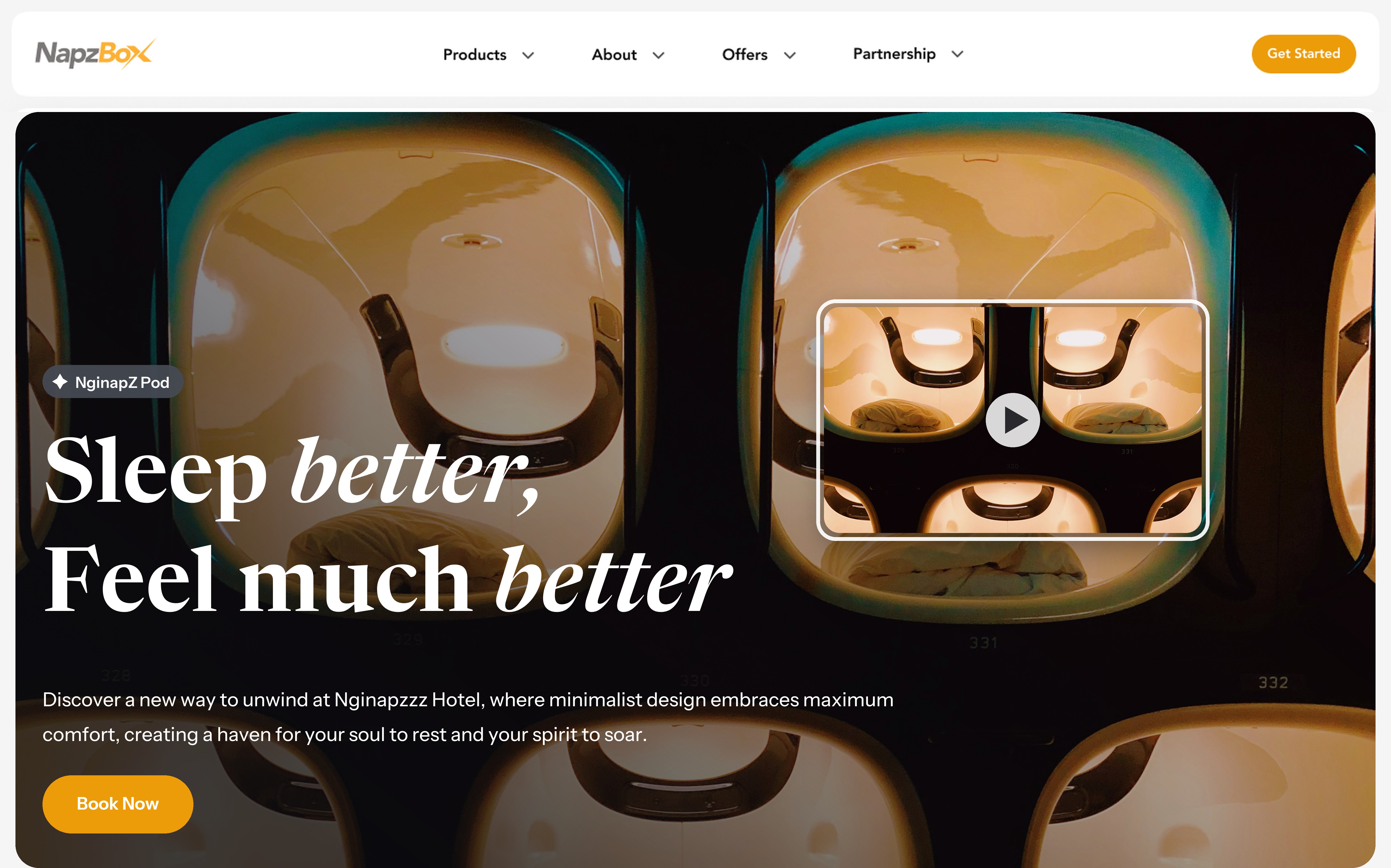 Nginapz Pod product page with a dark 3D-rendered hero