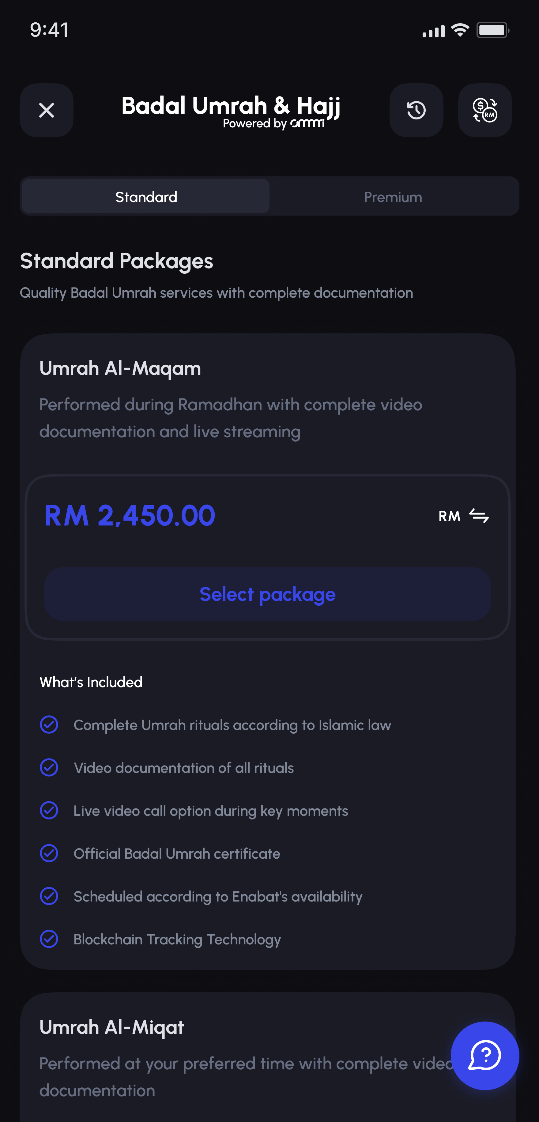 Ommri Badal Umrah Standard Packages listing with Umrah Al-Maqam details