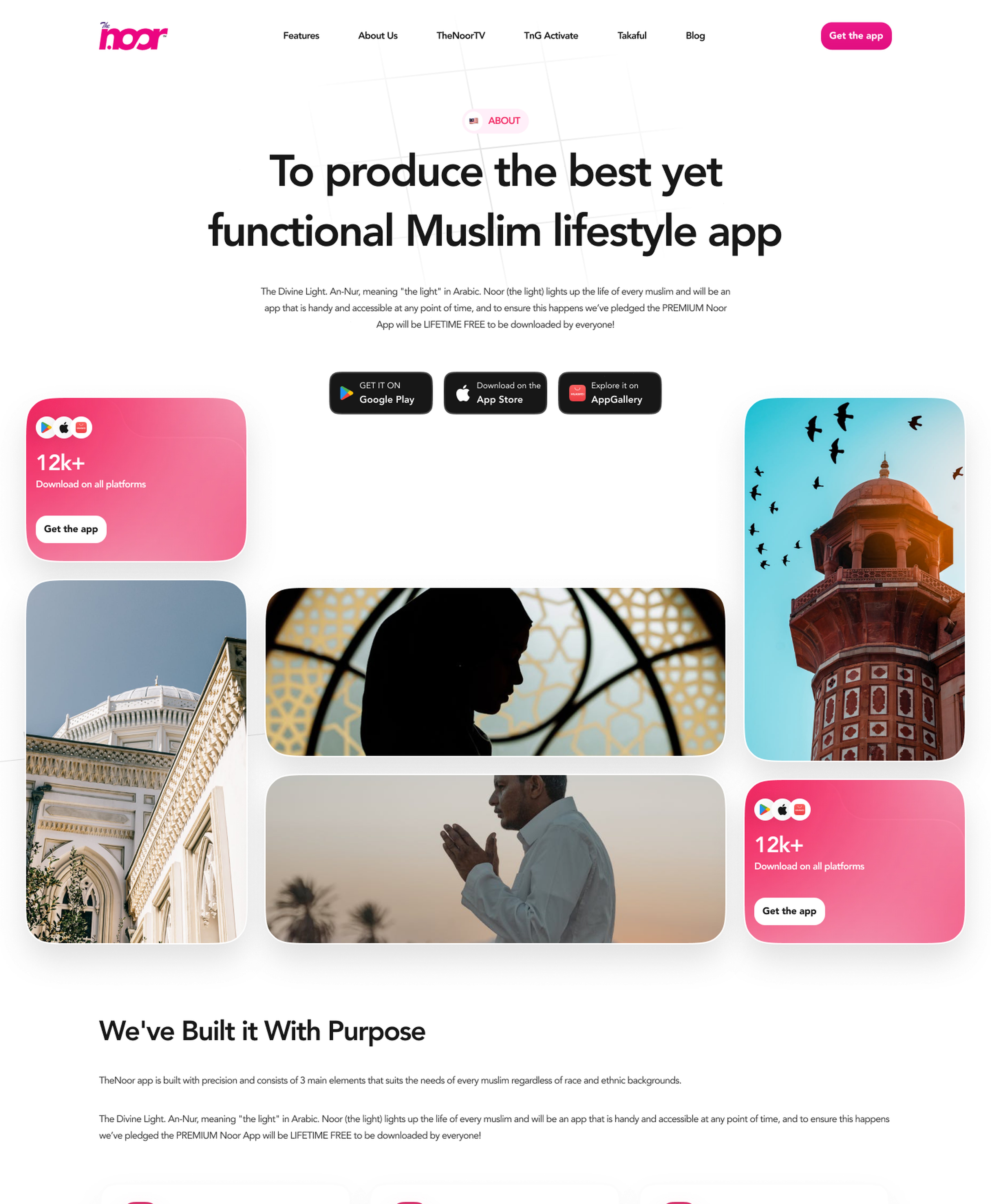TheNoor website About page with founders and app purpose